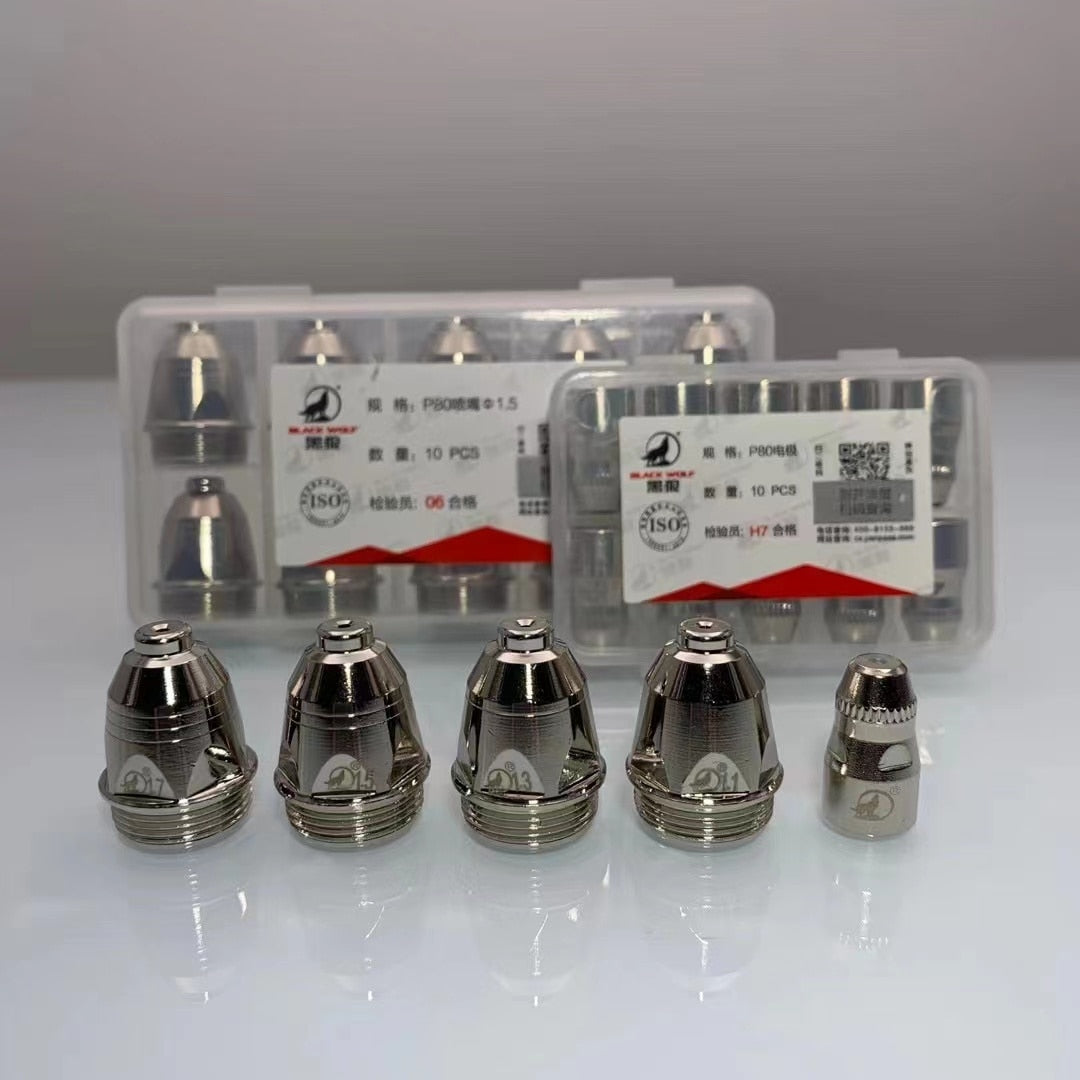 P80 Black Wolf Original High Quality Air Plasma Cutting Nozzle Tip Electrode CNC Consumables 20Pcs